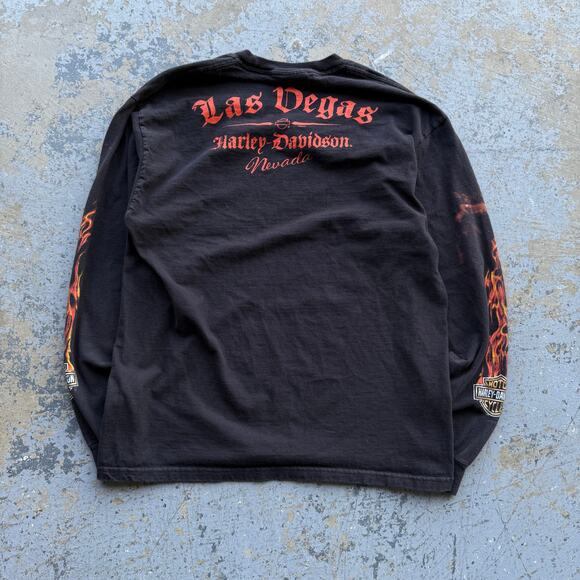 Y2K Harley Davidson Jester Flaming Flames Sleeves Faded Black Sz L - Picture 5 of 8